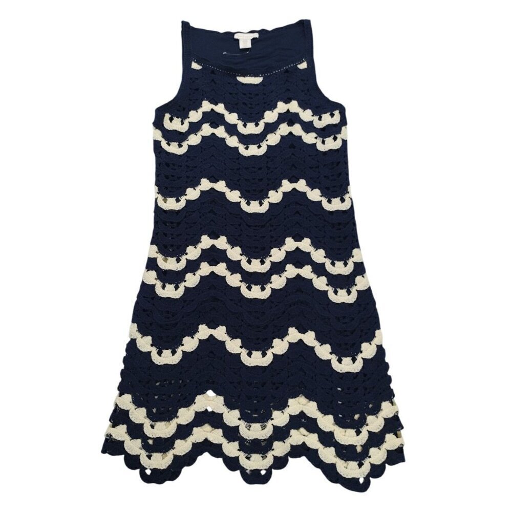 House Of Harlow 1960 XS Navy & Cream Crochet Sleeveless Dress, NWOT.